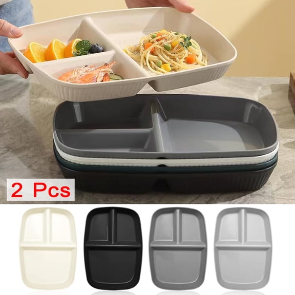 KOYPTL Unbreakable Divided Plates 10.5 Inch 2 PCS,Reusable Wheat Straw Plates Portion Control Plate Adults Microwave and Dishwasher Safe Perfect for Dinner Dishes Kitchen Picnic Party Gray