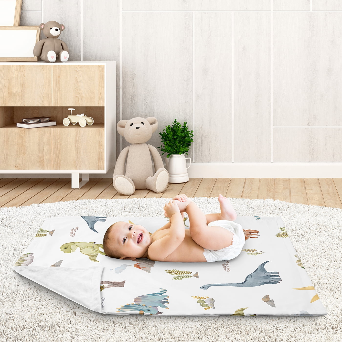 Sweet Jojo Designs Watercolor Dinosaur Dino Multicolor Baby Security Blanket
