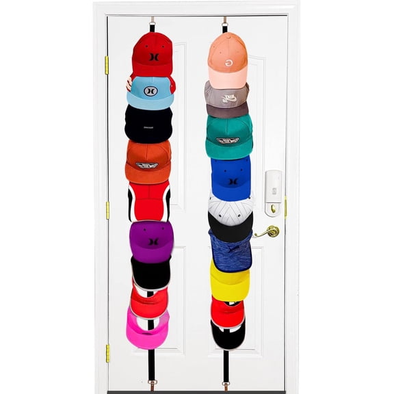 Hat Rack Organizer over the door, Baseball cap holder, hat hanger for closet door rack, Adjustable hat storage racks, Two Straps, Holds up to 18 Caps with adjustable hanging hooks