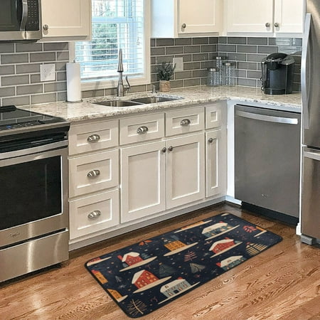 

Long Floor Mat 39x20Inch Kitchen Mat Bathroom Mat Living Room Mat Bedroom Mat Absorbent Delicate Fabric No Ball Do Not Fade Colorful Christmas Trees and Houses