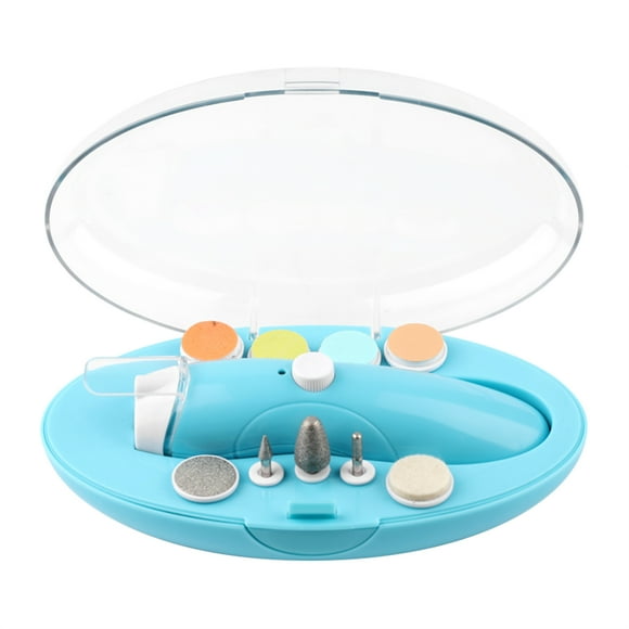 youha 9-in-1 Quiet Baby Nail Trimmer with LED Light, Ergonomic Design, Eco-Friendly ABS+PP Material, 8000 RPM Adjustable Speed, Includes 9 Attachments, Storage Box, and Charging Cable, Blue