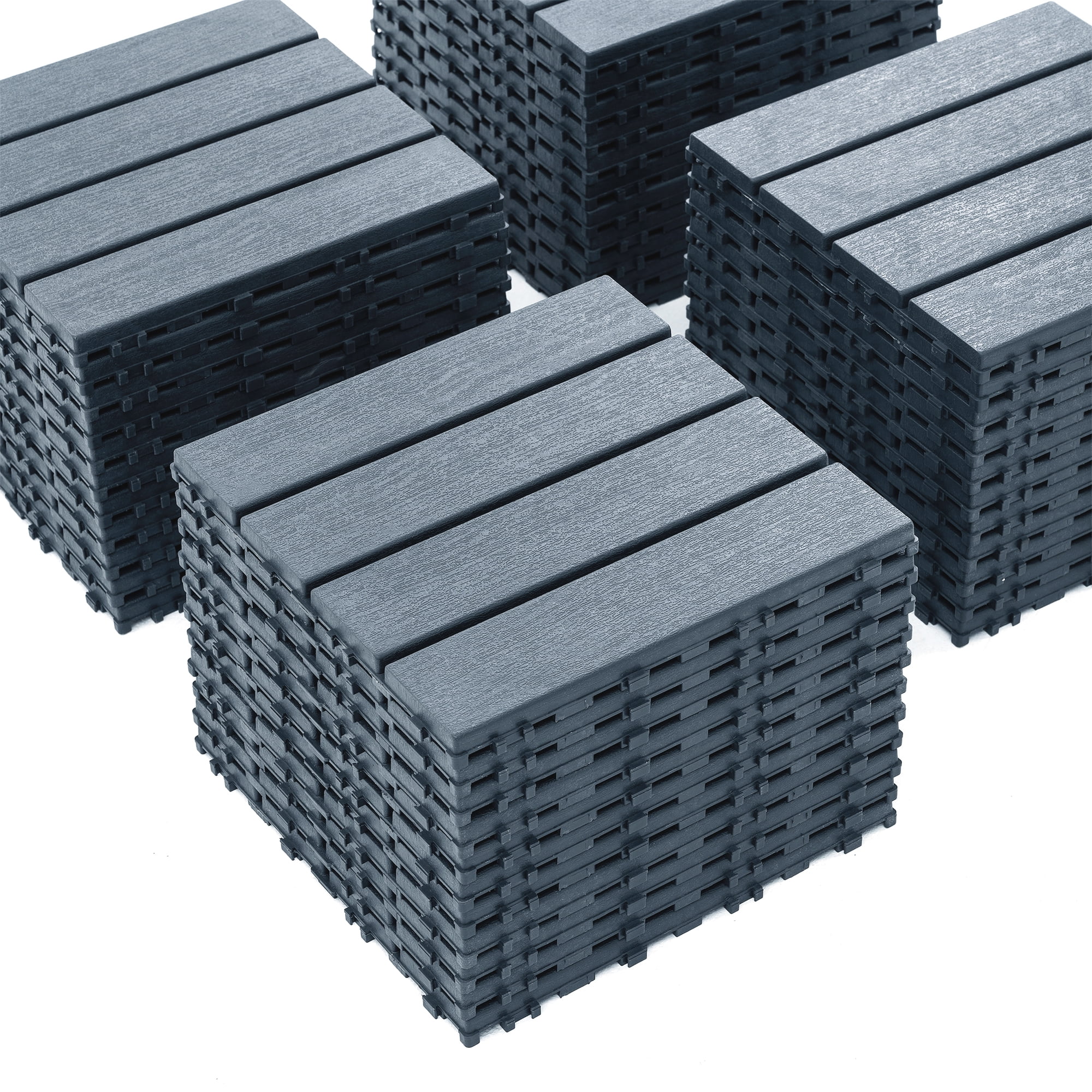 Miniyam 44 Pcs Interlocking Deck Tiles, 12" x 12", Polypropylene, for Outdoor Balcony Garden Gray