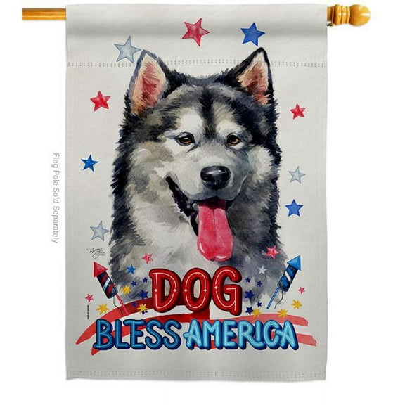 Breeze Decor H120106-BO Patriotic Alaskan Malamute Animals Dog 28 x 40 in. Double-Sided Decorative Vertical House Flag for Decoration Banner Garden Yard Gift