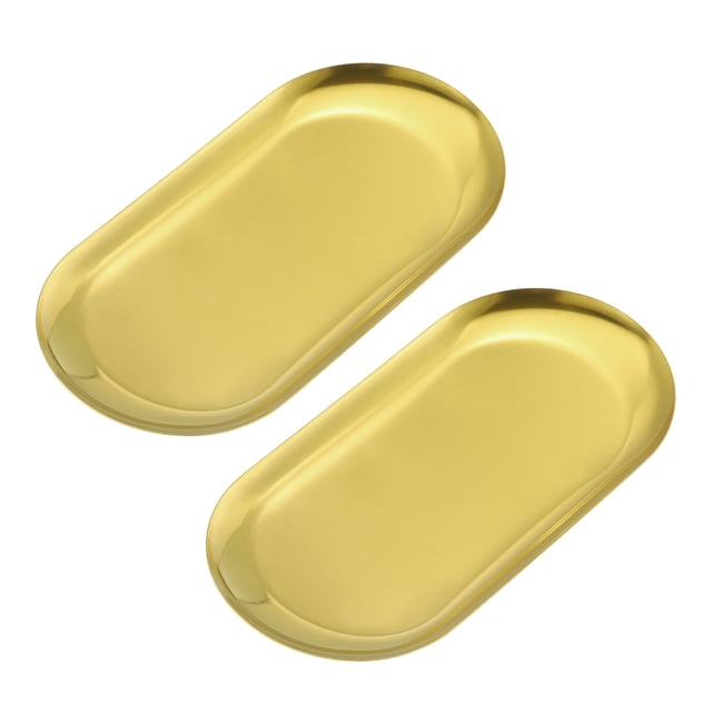 2 piezas de bandejas decorativas de acero inoxidable, bandejas de baño de 7 pulgadas, bandejas de maquillaje cosmético, bandeja pequeña para servir, dorada