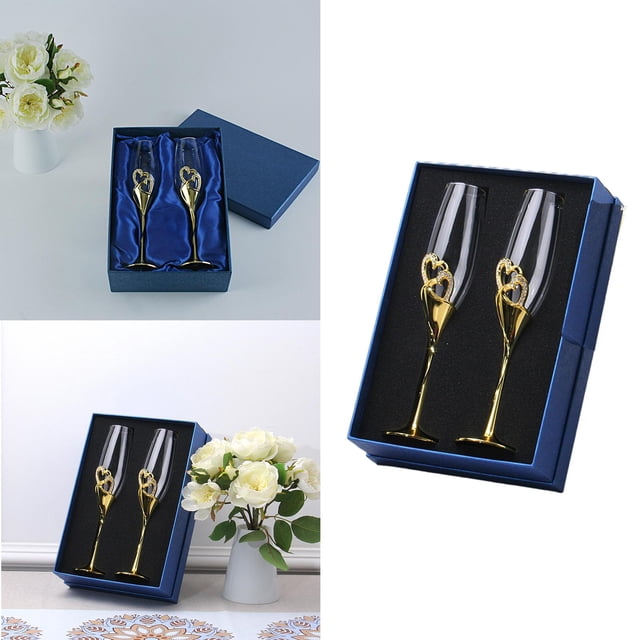 Set of 2 Creative Heart Shape Champagne Flutes, Glasses Cups, Wedding Toasting Cups, Gift Set for Engagement, Wedding Decor Cups, Household Gifts dorado yotijar Cupé de champán