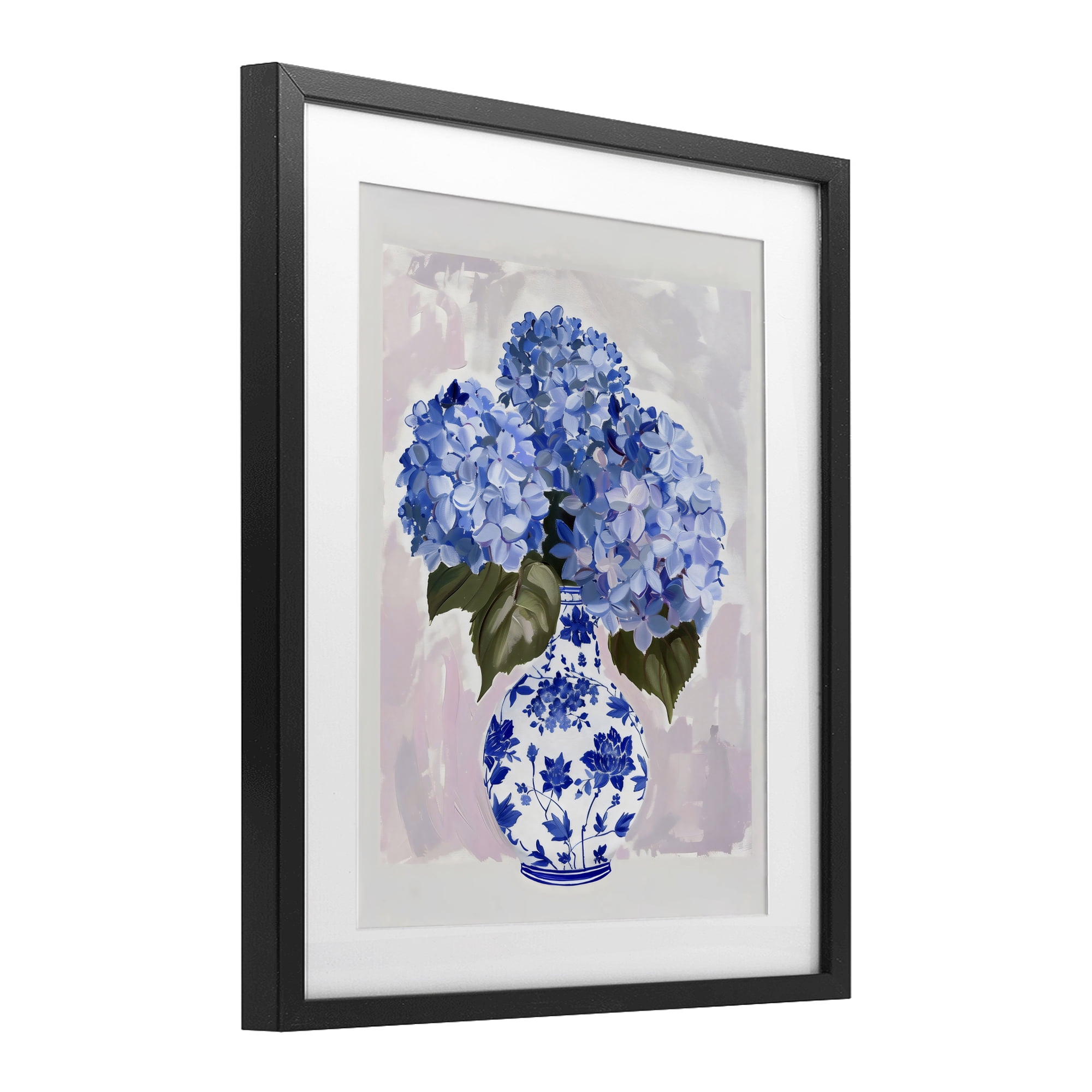 Stupell Industries Blue Hydrangea in Porcelain Vase Black Framed Print Under Glass, design by The Prints Vibe