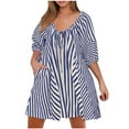 thumbnail image 4 of Lenpel Rompers for Women Summer Striped Lantern Half Sleeve V Neck Tie Front Oversized Jumpsuits Casual Loose Overall Shorts, 4 of 7
