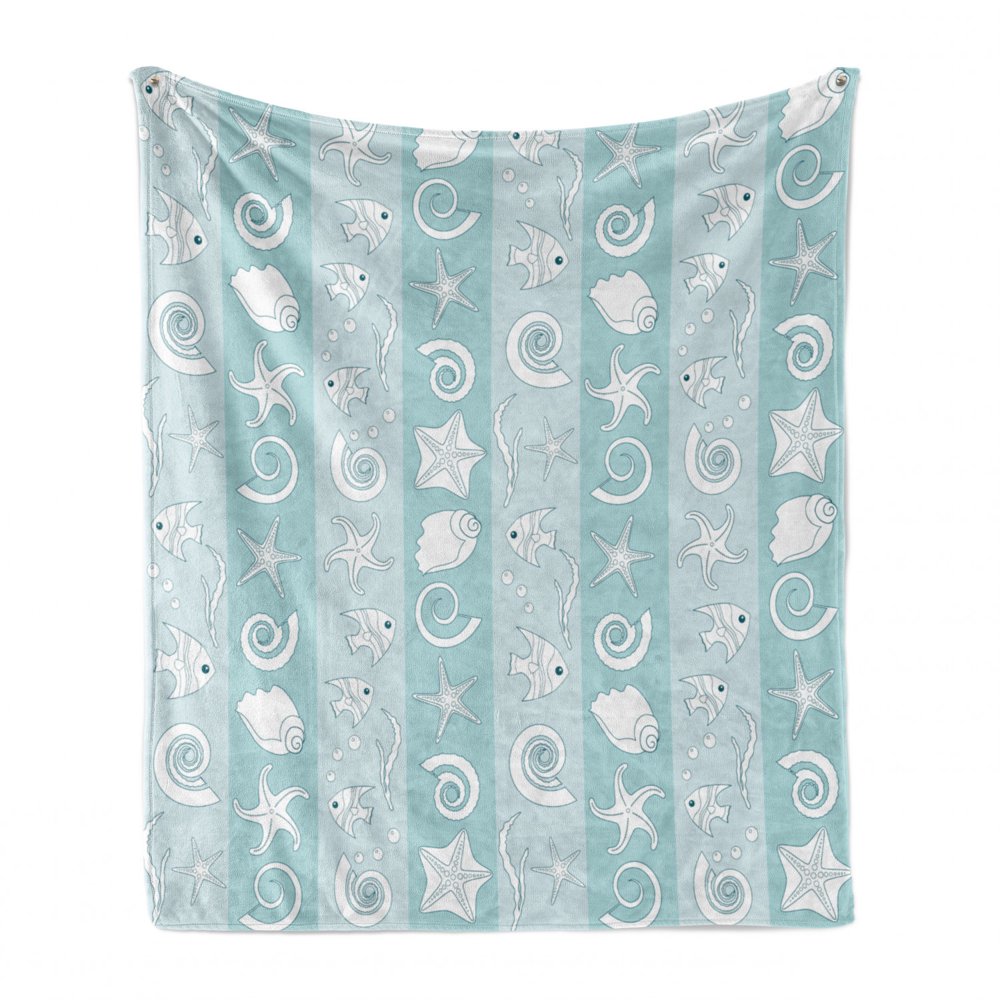 Nautical Soft Flannel Fleece Throw Blanket, Marine Theme Sea Animals