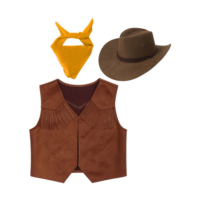 iEFiEL Kids Girls Boys Western Cowboy Fancy Dress Up with Suede - Main Image
