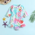 thumbnail image 5 of LNMQLPDBS Toddler Girl Rash Guard Swimsuit Colorful Pattern Printed Medium Long Sleeves Zipper Ruffle Trim One Piece Bathing Suits Baby Swim Suit Girl Swimwear for Seaside Play, 5 of 6