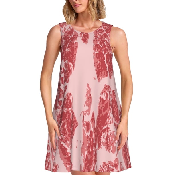 Balery Red Meat Vestidos de verano para mujer con estampado: vestido holgado sin mangas, vestido playero informal y cómodo para días calurosos.