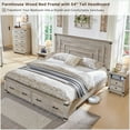 thumbnail image 6 of OKD Farmhouse King Size Bed Frame w/ 54" Tall Geometric Headboard, Rustic Wood Platform Bed w/ 2 Large Storage Drawers, Wood Slats Support, Noise Free, No Box Spring Needed, Light Rustic Oak, 6 of 7