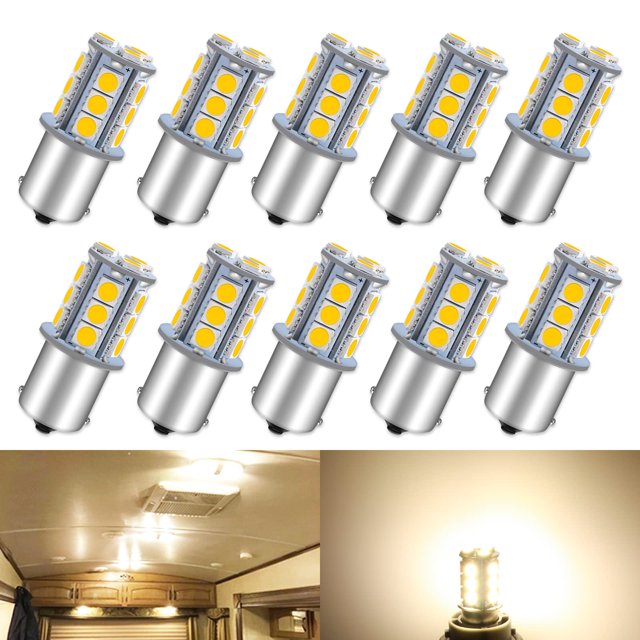 Bombilla LED Qoope 1156, blanco cálido, 12 V, 1,3 W, para autocaravana, paquete de 10