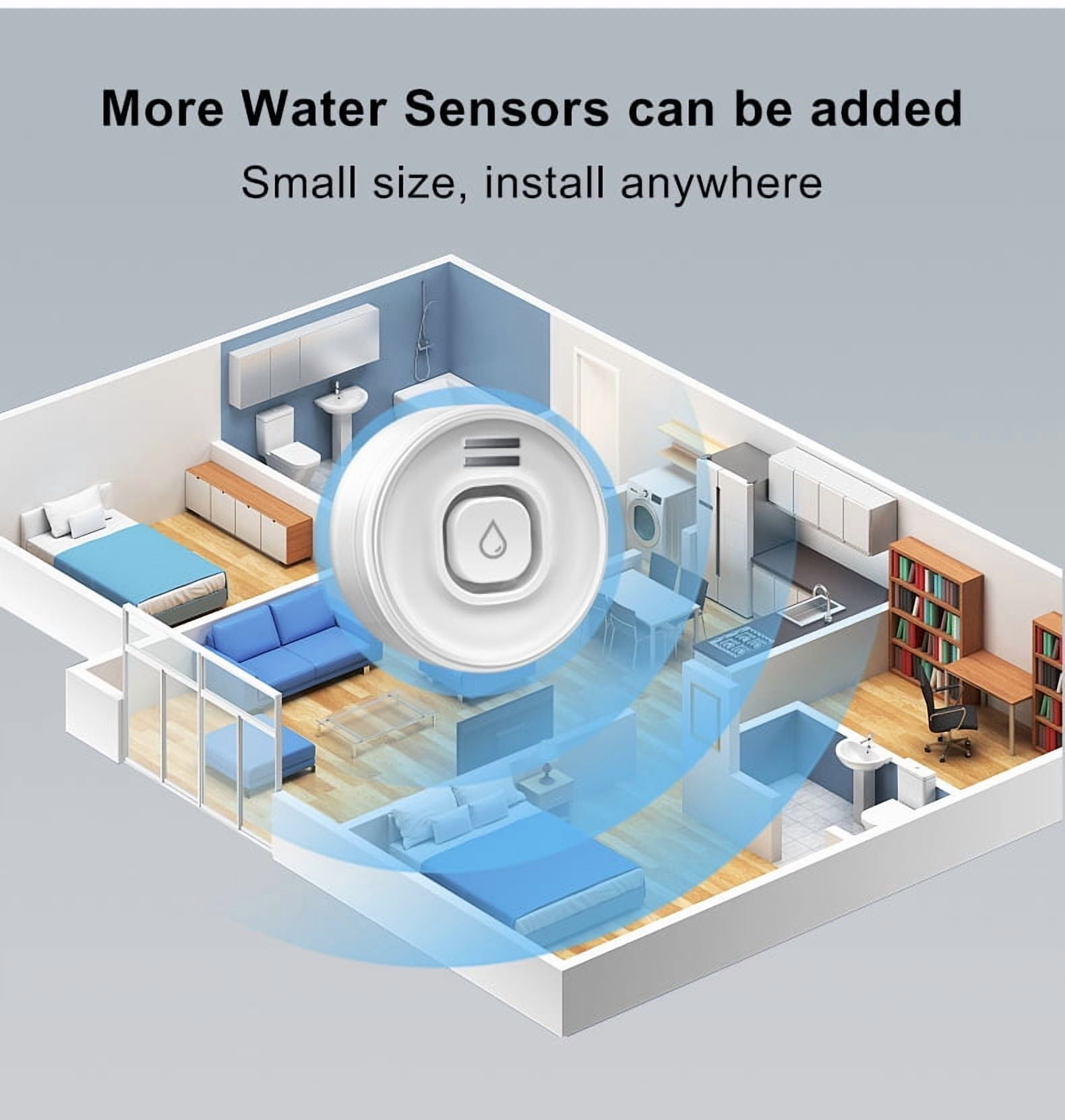 Smart Water Leak Detector, Water Leakage Alarm Kit: 1 Smart Siren + 2Leak Sensor, with App Alerts and 100dB Adjustable Sound, for Drip or Flooding in Kitchen Bathroom Basement (2.4G WiFi)
