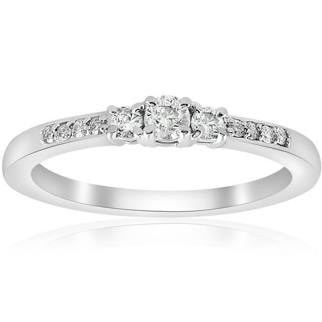 Bague de Fiançailles en Diamant Rond Trois Pierres 1/4ct Or Blanc 14K Bijou Solitaire