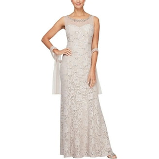 Womens Silver Mother Of The Bride Evening Long Boat Neck 3/4 Sleeves A-Line  Plus Size Dress - Walmart.com