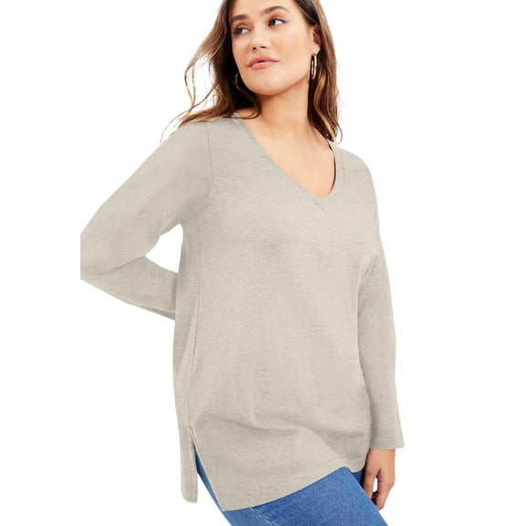 June & Vie Women's Plus Size Long-Sleeve V-Neck One   Only Tunic