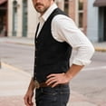thumbnail image 6 of TOWED22 Men's Suede Leather Vest Western Cowboy Vest Slim Fit Sleeveless V Neck Waistcoat Casual(Black,L), 6 of 9