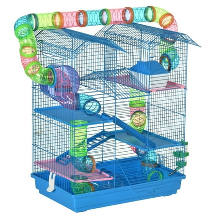 Spaco 18.5" 5 Tier Hamster Cage with Tubes and Tunnels, Small Animal Cage, Rat Gerbil Cage with Water Bottle, Food Dish, Blue