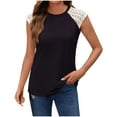 thumbnail image 2 of Tank Tops for Women under $5 Plus Size Lace Sleeveless Printed Round Neck T-shirt Top Black L, 2 of 5
