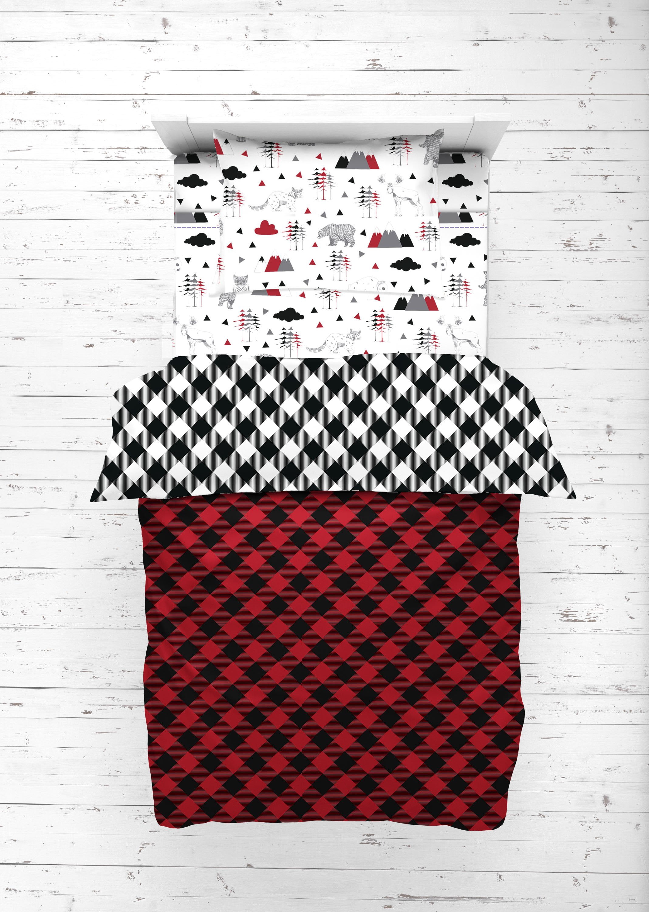 Toddler Bedding/Sheet Set 100% Cotton Percale, Lumberjack Red/Black/Grey