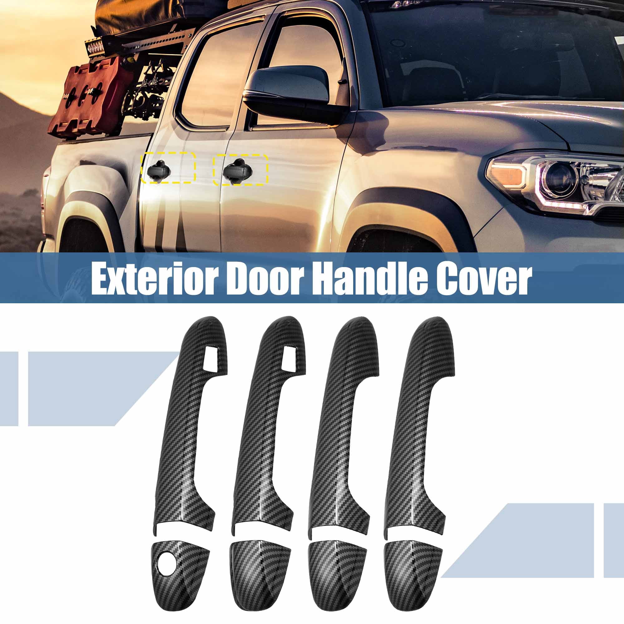 Unique Bargains Door Handle Cover for Toyota Tacoma 2016-2021 Black Carbon Fiber