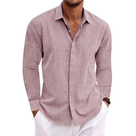 New Men's Casual Cotton And Linen Long Sleeve Shirt Solid Lapel Hidden Button Fashion Comfortable High Street Top Men's Clothes Breathable Lapel Top