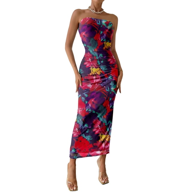 Vestido PRETTYGARDEN Maxi Strapless Floral Bodycon XL