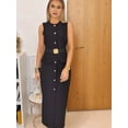 thumbnail image 5 of Work Dresses for Women 2025 Business Formal Long Dress Sleeveless Button Down Elegant Office Outfits with Belt Black S, 5 of 9