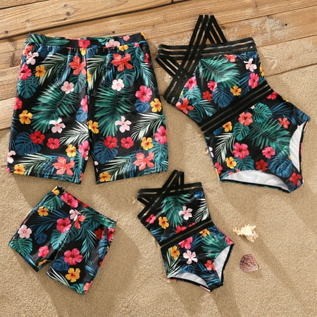 

PatPat Family Matching Flower Print Swimwear Set Mommy and Me One Piece Cross Back Bathing Suit Father and Son Swim Trunks Beachwear Shorts