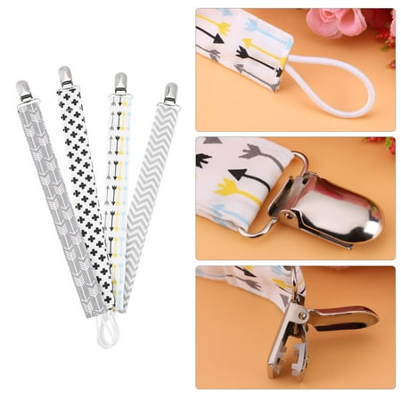 Brrnoo 4pcs Baby Pacifier Clip Chain Printing Cotton Strap Soother Nipple Holder for Infant Child Set, Baby Pacifier Clips, Pacifier Leash