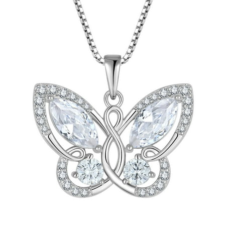 Starchenie Butterfly Pendant Necklace Women 925 Sterling Silver April Birthstone Cubic Zirconia Butterfly Jewelry Gifts