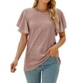 thumbnail image 4 of HUBERY Women Crewneck Ruffle Short Sleeve Cutout Solid Color Top, 4 of 7