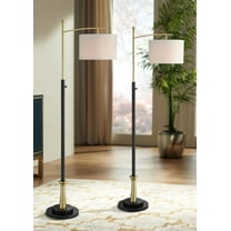 Possini Euro Design Burbank Modern 64" Tall Standing Floor Lamps Set of 2 Lights Task Downbridge Black Metal Brass Finish Bedroom