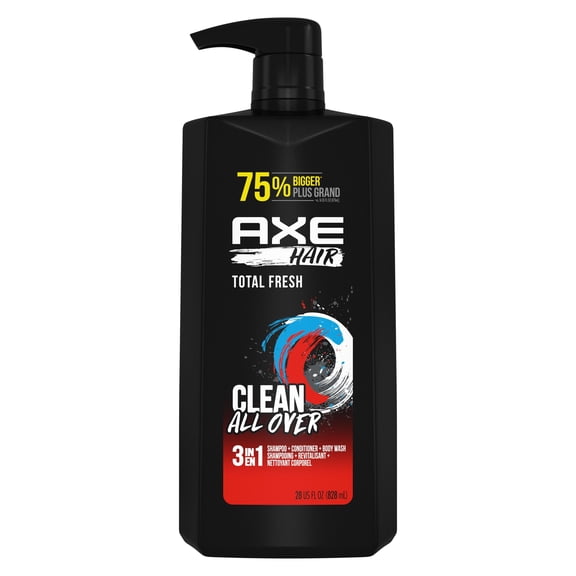 2 Pack - AXE Hair 3 in 1 Shampoo Conditioner Body Wash - Total Fresh - 28 oz Packaging may vary
