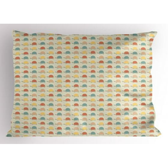 Turtle Pillow Sham Happy Turtles With Hand Drawn Patterns Of Polka