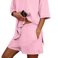 thumbnail image 5 of pstuiky Womens Pajama Set Summer Solid Color Comfortable Pajamas Set Leisure Loose Fit Crew Neck 3/4 Sleeve Sleepwear with Shorts Loungewear Sets Woman Pink XL, 5 of 8