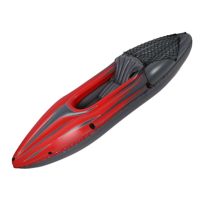 Kayak Gonflable Portable en PVC pour 1 Personne Canot Bateau Pompe à Main Ensemble Pagaie Sac de Rangement Résistant aux UV pour la Pêche