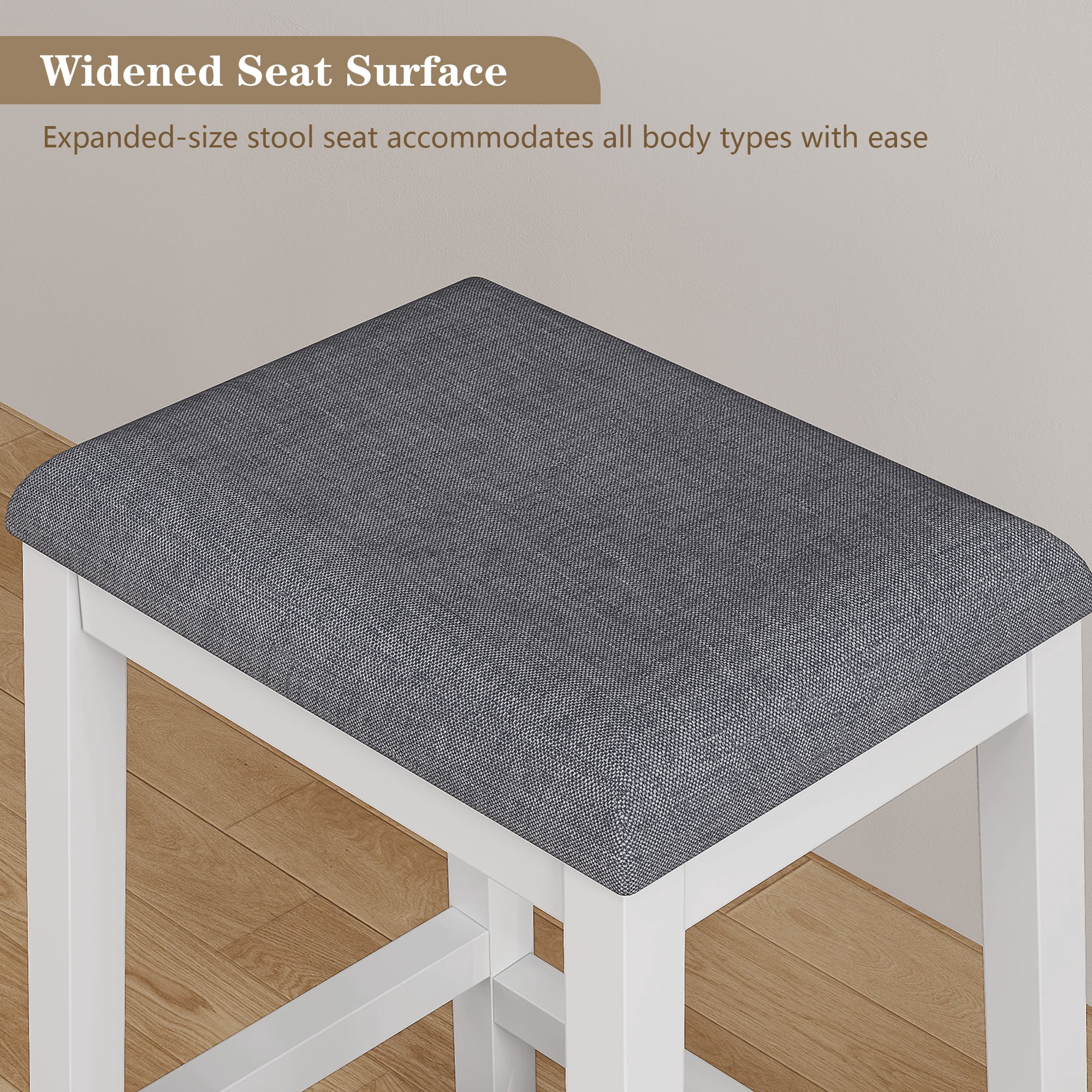 HLR 24.8" Bar Stools, Farmhouse Set of 2 Bar Chairs with Cushion for Kitchen, Dining Room, Cafe White