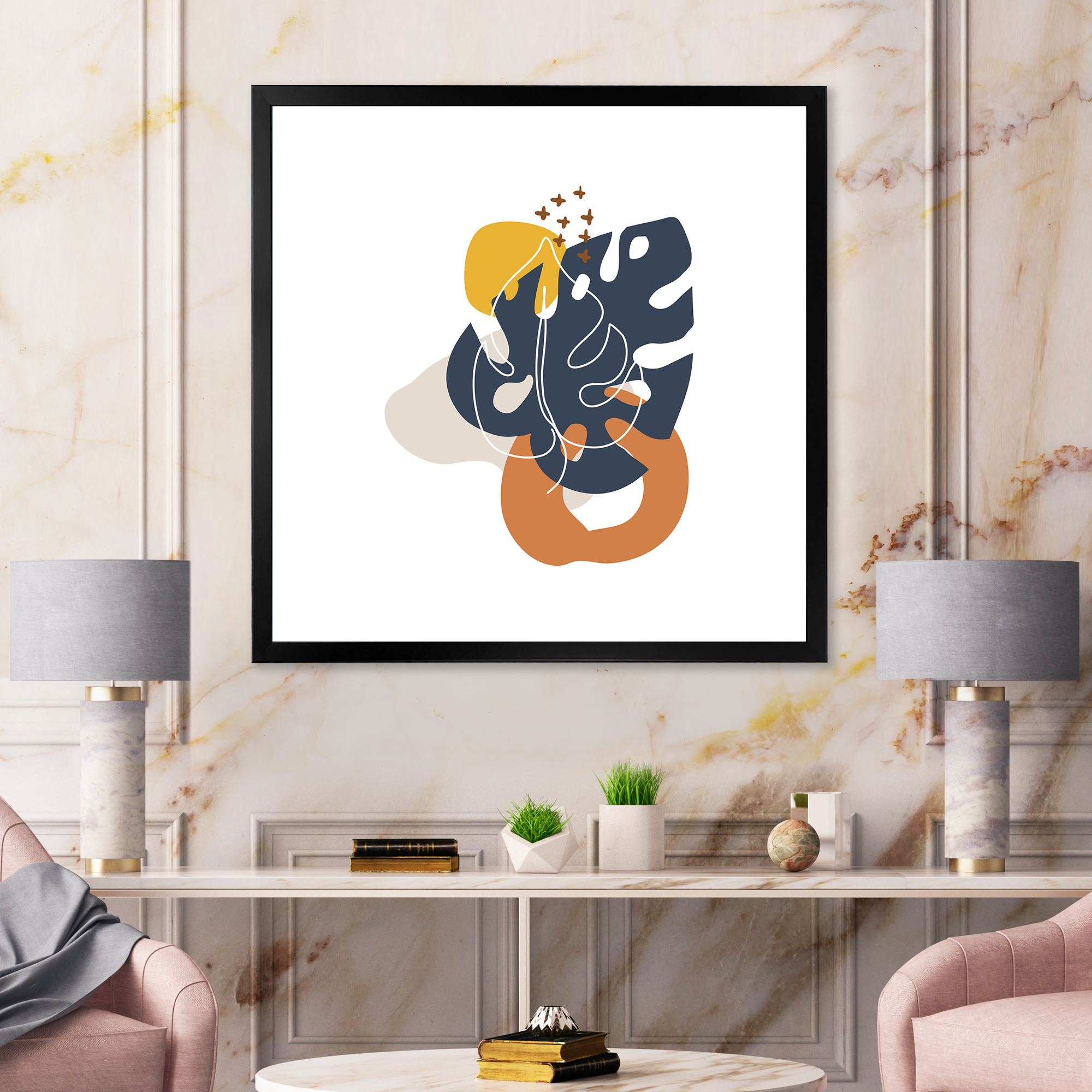 Designart 'Abstract Minimal Shapes Under Flowers IX' Modern Framed Art Print