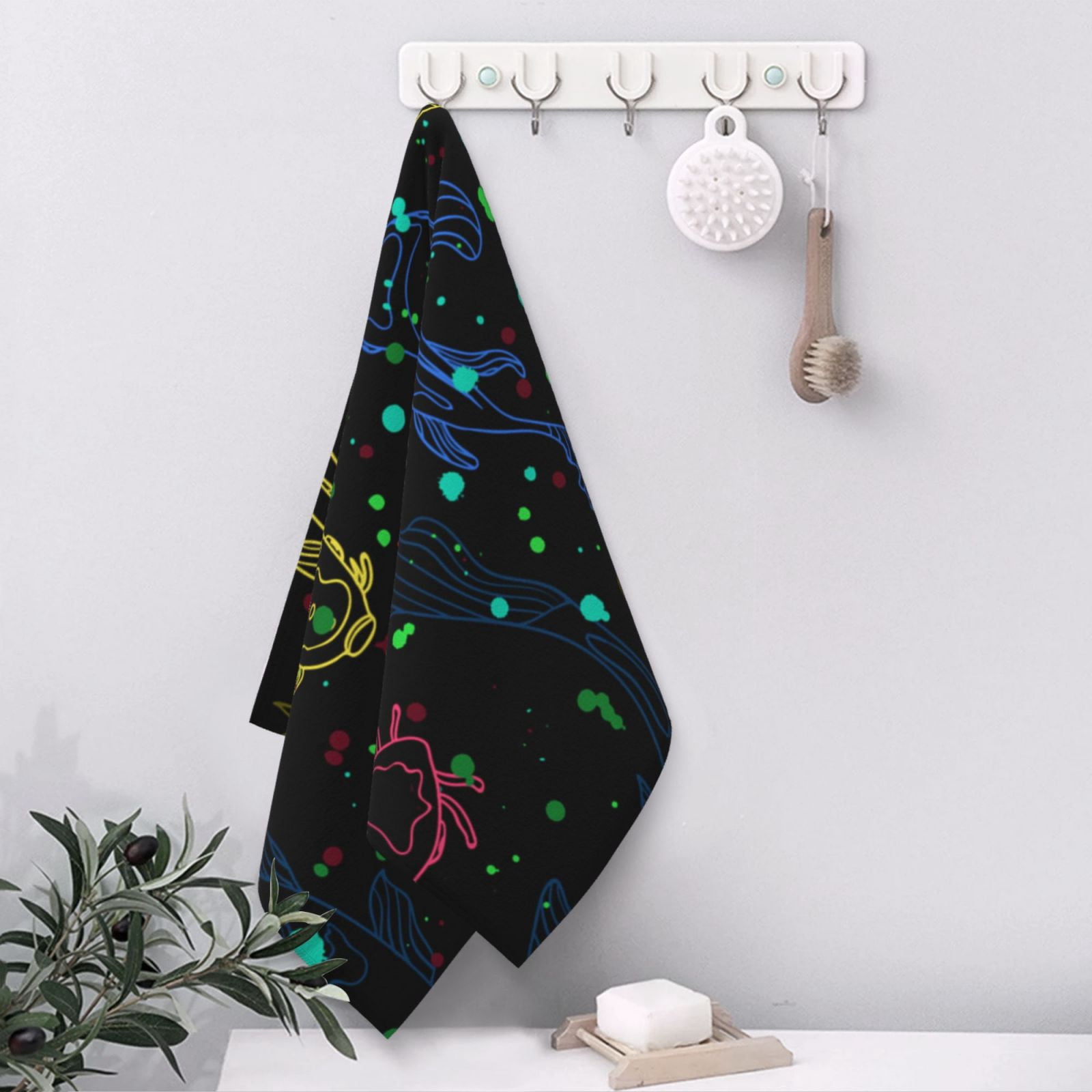 Line Art Fish Silhouettes Japanese 27.5" x 16" Ultra Soft Hand Towel, Face Wash Cloth for Bathroom, Gym, Travel, Pool