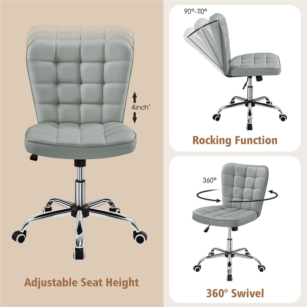Yaheetech Modern Tufted Armless Desk Office Chair with Rolling Wheels, Light Gray