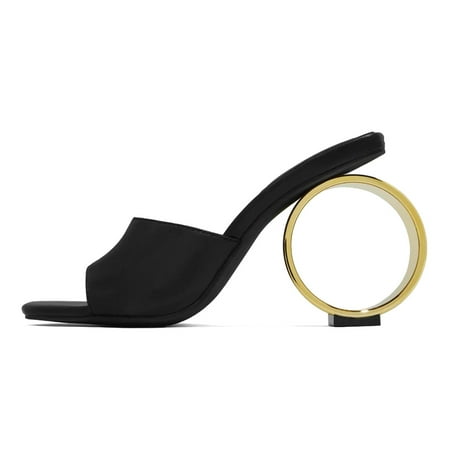 

XYD Women Summer Square Open Toe Sandals Round Circle High Heels Slip On Mules Party Slide Shoes Size 8.5 Black