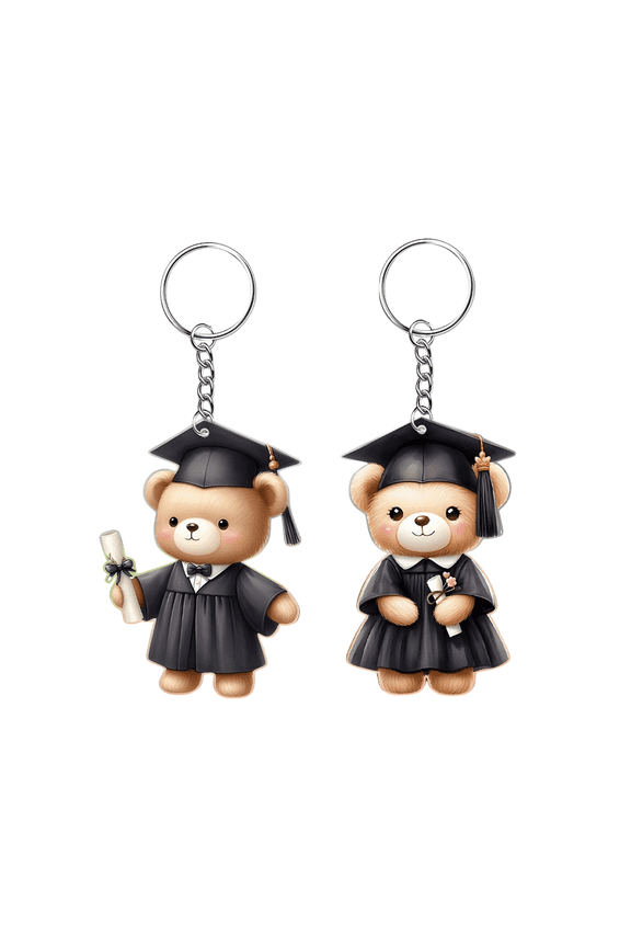 2 Pcs Personalized College Graduation Photo Keychain, 2D Acrylic Cute Bear Pendant for Class of 2026, Gift for Graduation Day
