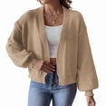 thumbnail image 3 of Womens Cardigan Sweaters Trendy Open Front Long Lantern Sleeve Chunky Knit Sweater Khaki XL, 3 of 8
