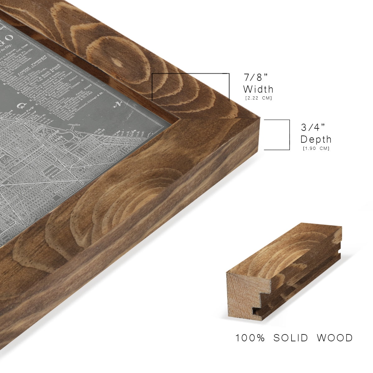 City Map of Chicago -Framed Print w/glass-Walnut