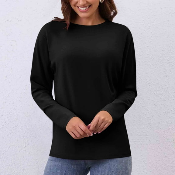 Neewe Women's Casual Long Sleeve Tops Crew Neck Round Hem Loose T-Shirts Tunic Tops Fall 2025