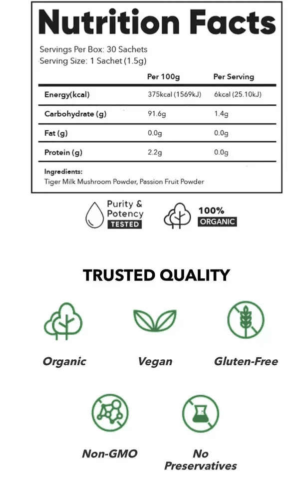 Lignosus the Best Natural Lung Supplement Organic Tiger Milk Mushroom - 30 Sachet Box