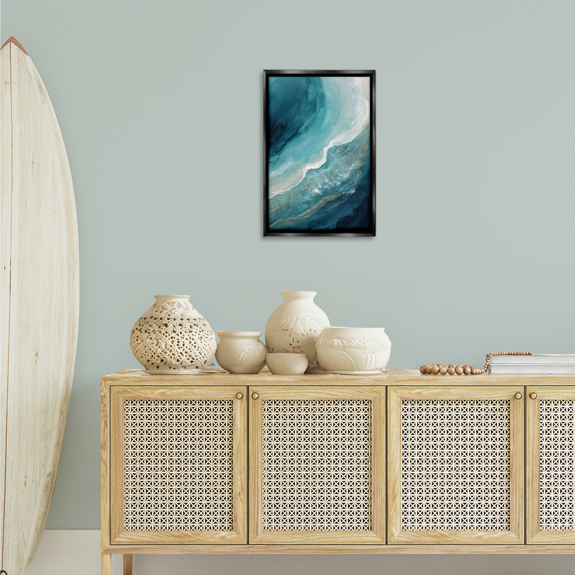 Stupell Industries Splashing Marine Currents Coastal Painting Black Floater Framed Canvas Art Print Wall Art, 17 x 25