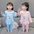 thumbnail image 3 of Pijamas de Frozen para niñas, conjunto de ropa de manga larga con dibujos animados de Anna y Elsa, ropa de dormir informal para el hogar, traje de camisón, 3 of 4